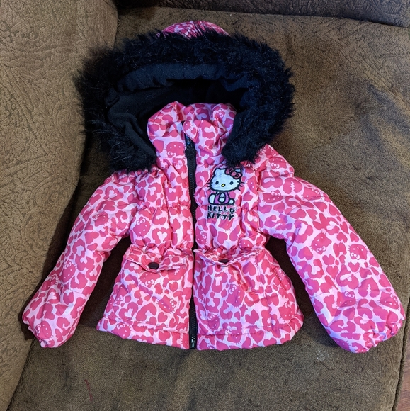 Hello Kitty Infant//Toddler Girl/'s Puffer Fleece Lined Pink Winter Jacket Sz 2T